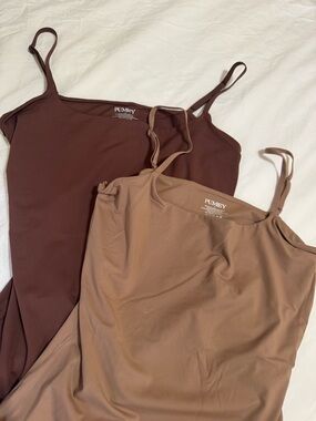 Pumiey Women's Double Pack Slim Tank Tops - Brown & Taupe Bundle